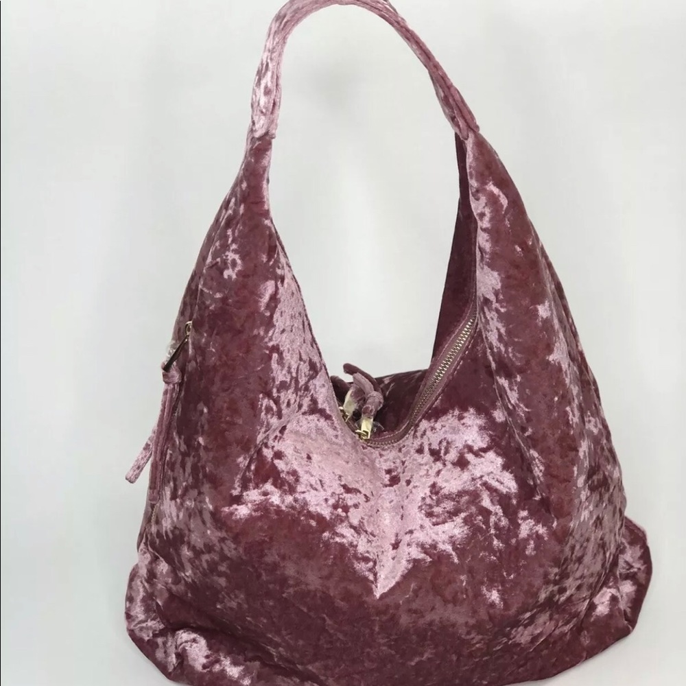 Tabitha Webb Crushed Velvet Pink Hobo Bag